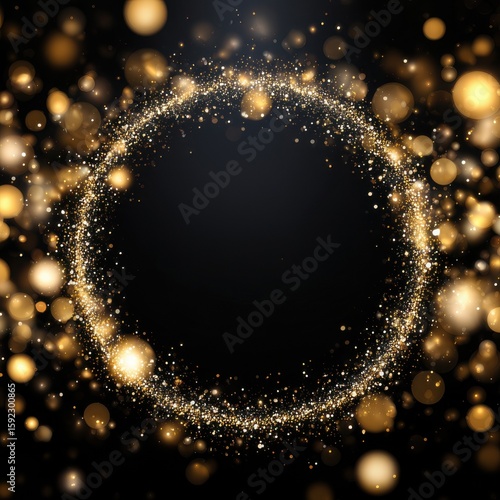 Sparkling golden circle of light on a dark background creates an enchanting festive atmosphere for celebrations or events