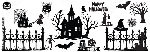 halloween ghosts set line art silhouette vector illustration. Demon silhouettes set, evil pack of vector silhouette design. set of halloween icon silhouette vector. eps 10