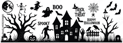 halloween ghosts set line art silhouette vector illustration. Demon silhouettes set, evil pack of vector silhouette design. set of halloween icon silhouette vector. eps 10