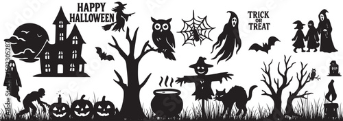 halloween ghosts set line art silhouette vector illustration. Demon silhouettes set, evil pack of vector silhouette design. set of halloween icon silhouette vector. eps 10