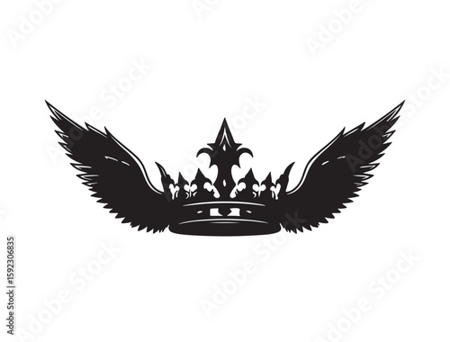 Crown silhouette with wings on both sides, creating a dynamic and mythological look