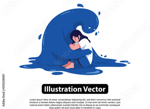 A vulnerable person is being overwhelmed by a large blue wave.