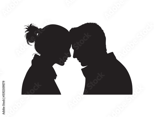 Full black vector silhouette of a couple forehead to forehead, expressing emotional connection