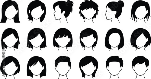 Haircut styles guide for women and men with short medium long hair trendy hairstyles vector illustration, editable vector.