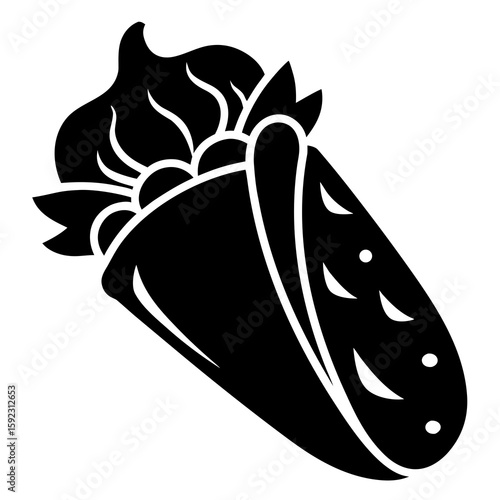 A black silhouette of a delicious shawarma, an iconic street food, offers a modern graphic element perfect for culinary designs, restaurant branding, and various food-related projects.