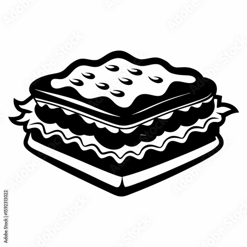 A clean black silhouette shows a vector lasagna, perfect for culinary designs, restaurant menus, and creating appealing graphics related to Italian cuisine and food preparation.