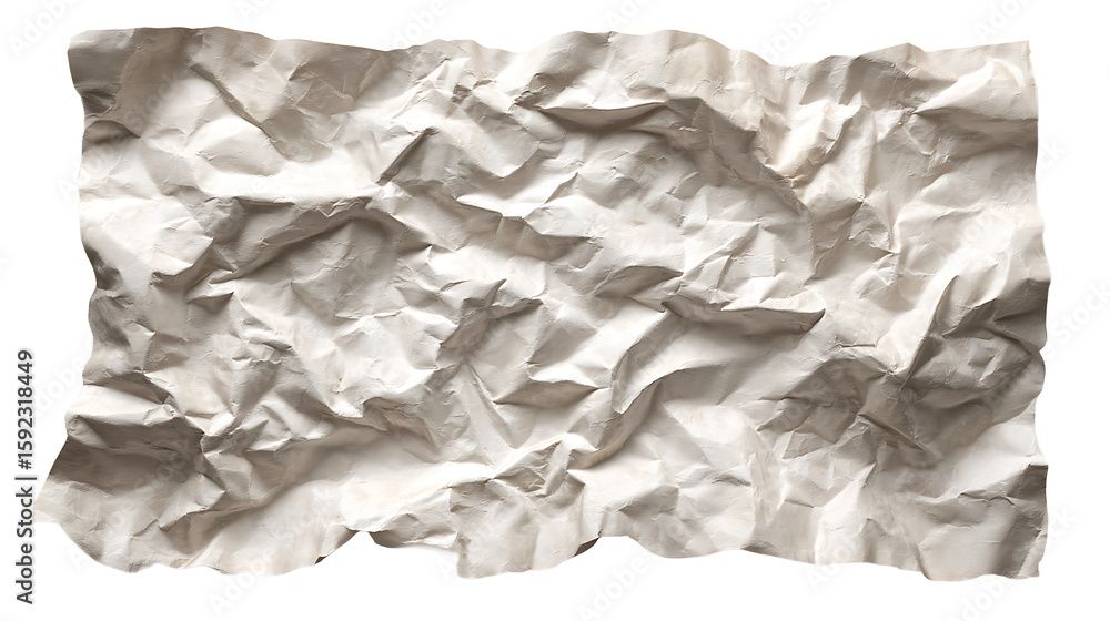 Obraz premium Crumpled paper sheet with heavy wrinkles and shadows, isolated on a white background