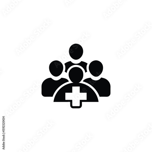 Group of people with a medical cross symbol isolated on a white background