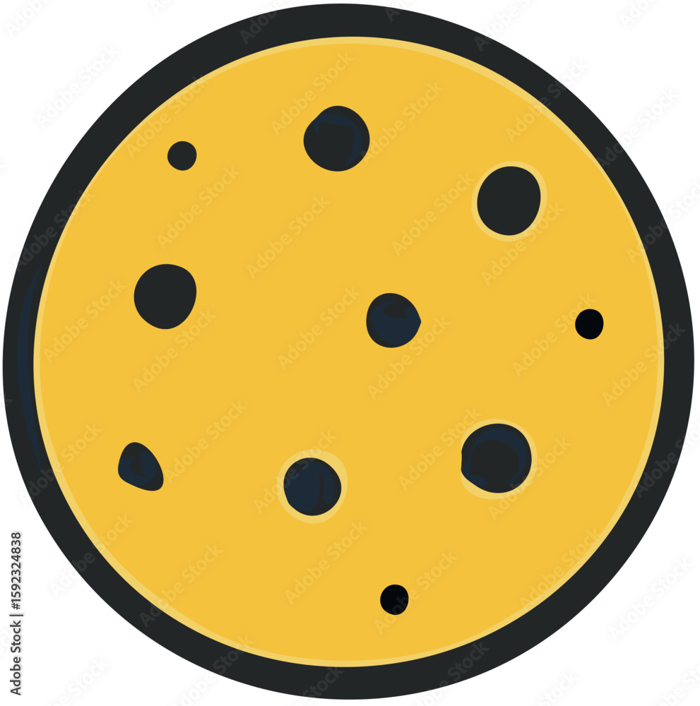 Fototapeta premium Circular, yellow cookie with dark chocolate chips.