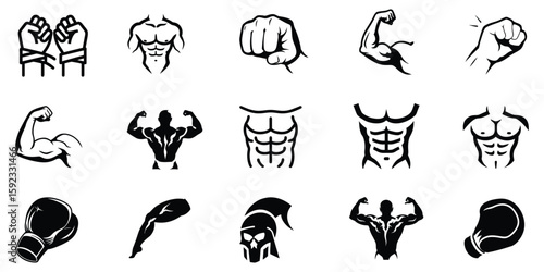 Collection of human muscle anatomy body part icons for health and fitness