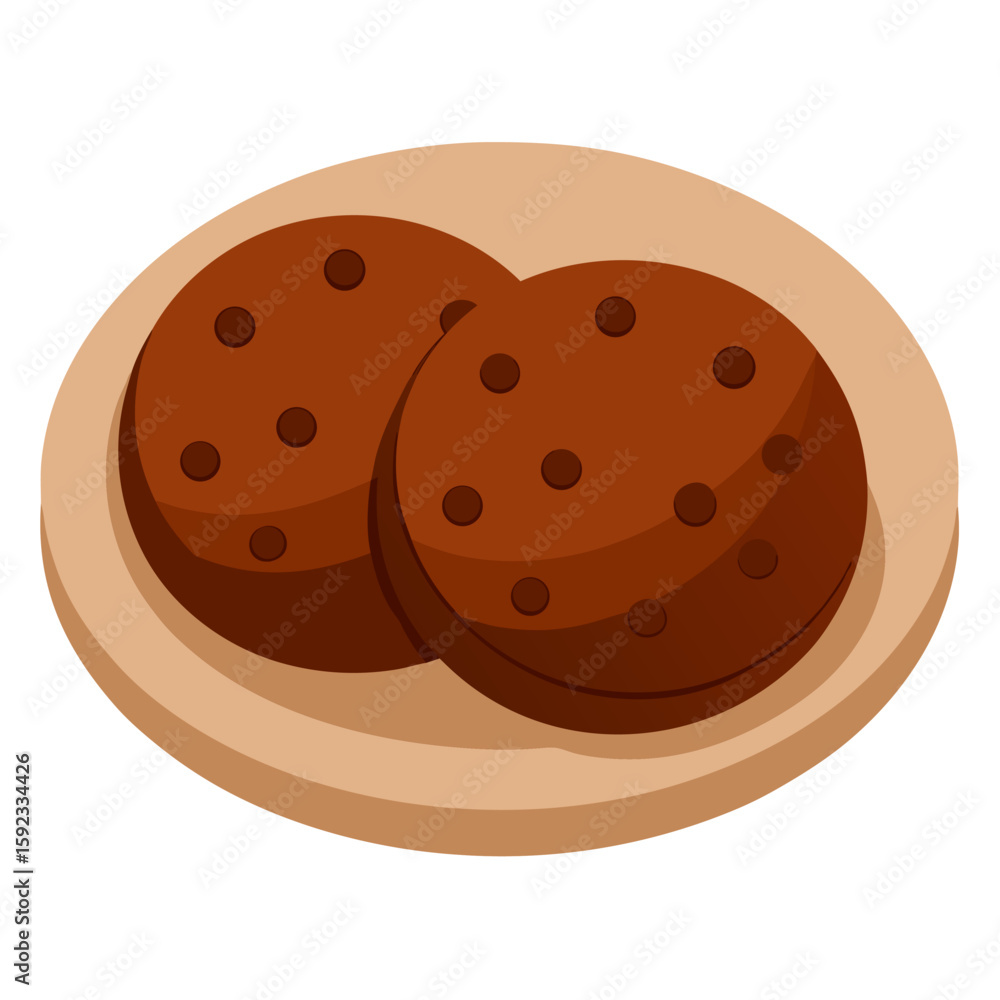 Double chocolate cookies in plate food vector icon on white background. Double chocolate cookies in plate food vector icon on white background.