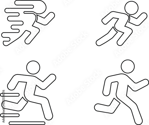 image displays of running and walking icon set. used to symbolize movement fitness or activity in various contexts workout modes or goals related to speed progress or routes web design infographics