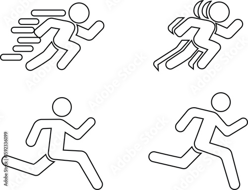 image displays of running and walking icon set. used to symbolize movement fitness or activity in various contexts workout modes or goals related to speed progress or routes web design infographics