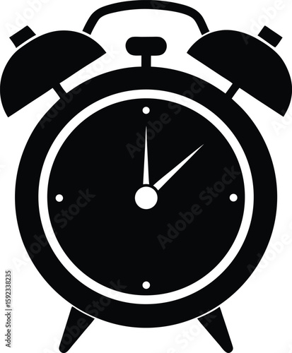 Ringing alarm clock silhouette icon symbolizing wake up time and morning isolated on transparent background