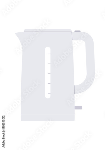 Modern electric kettle with hot water. Tea preparation or instant coffee. Simple illustration, stock flat vector, isolated.