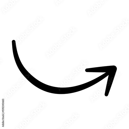 A hand-drawn, gracefully curved arrow pointing downwards and to the right, indicating a gentle turn or descent.