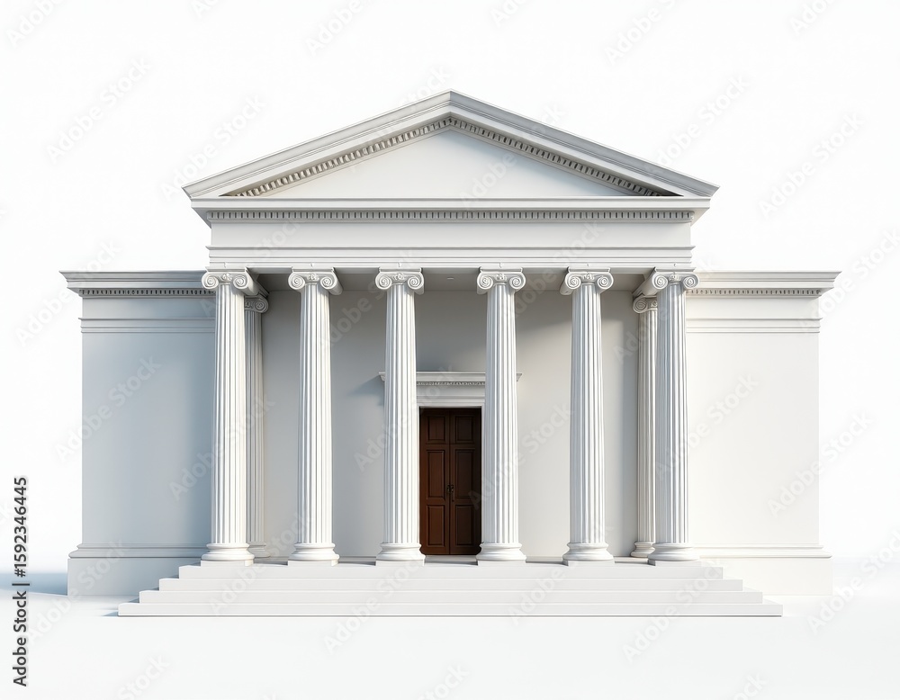 Obraz premium Classical White Building with Ionic Columns on White Background