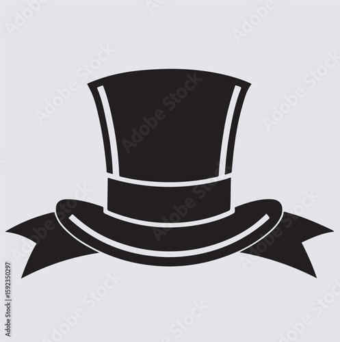 a Victorian top hat with a wide ribbon silhouette vector art illustration, black hat with a bow