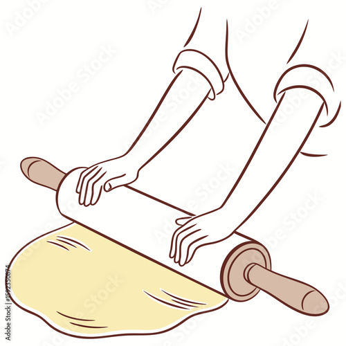 Rolling dough a baking process on white background