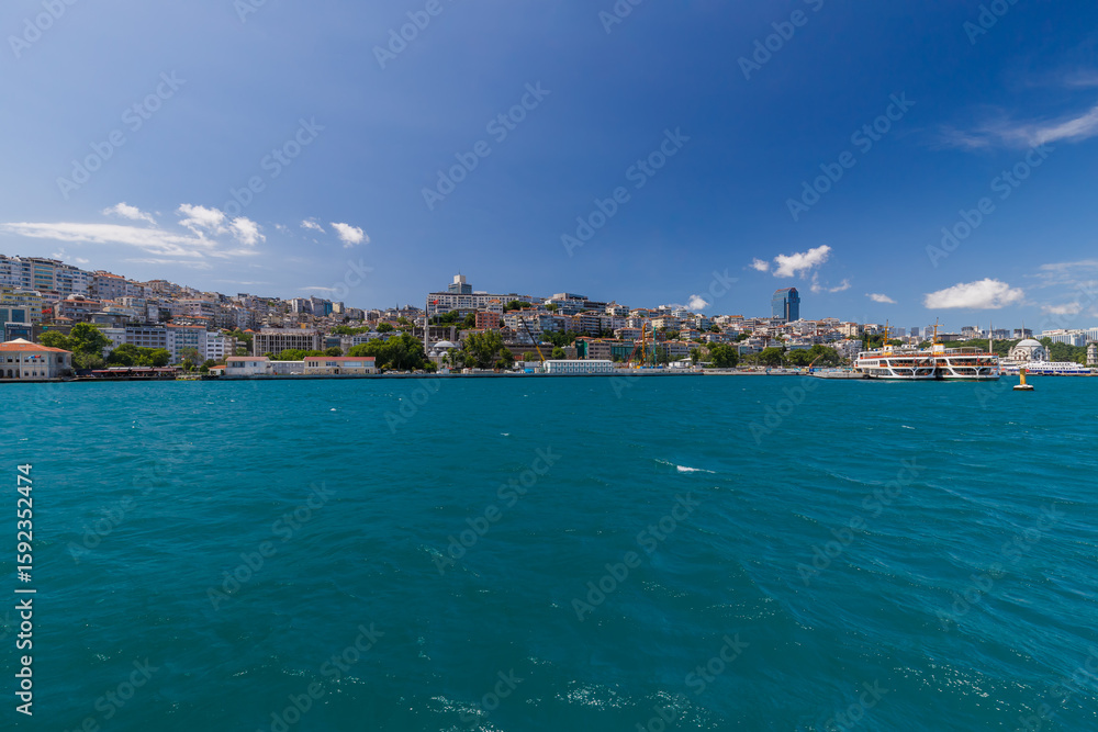 Fototapeta premium Beautiful Istanbul cityscape view from cruise sailing to Bosphorus,Turkey