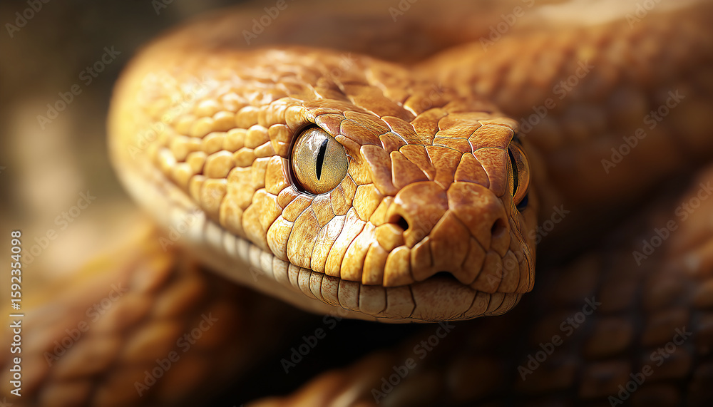 Obraz premium Closeup of a yellow snake with scales, eyes, and reptile details in nature
