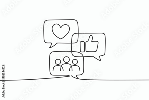 Social media engagement icons in speech bubbles isolated on white background