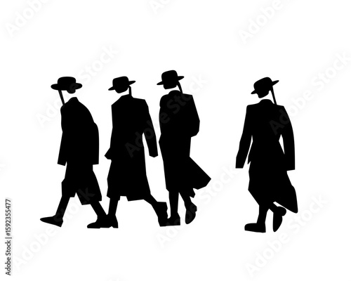 Orthodox Jewish Men Walking Silhouette Illustration concept 
