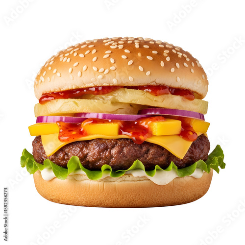 Delicious Gourmet Burger with Toppings.