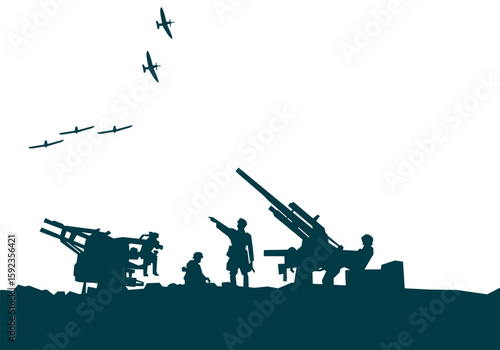 World War II Anti-Aircraft Infantry Silhouette Illustration