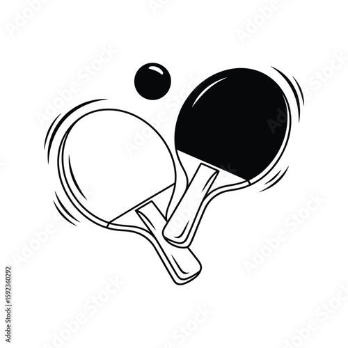 Two ping pong paddles and ball in motion
