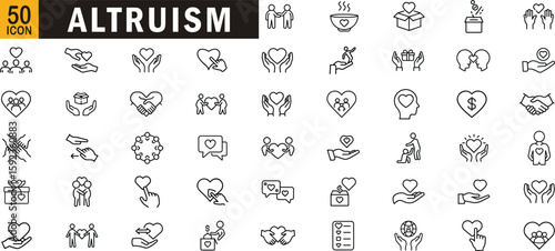 Altruism editable outline icon set. Donation, kindness, community, giving, charity, volunteer and more.