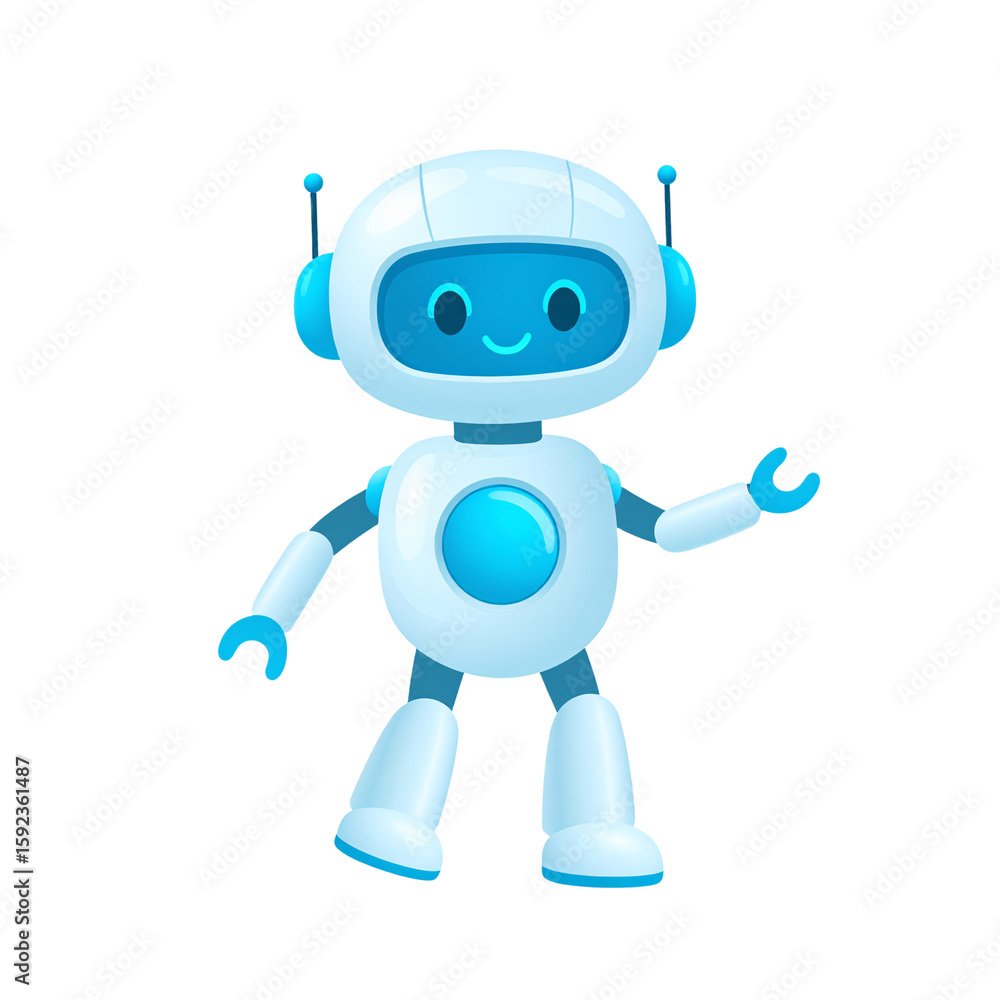 Happy robot. 3d ai character, chat bot mascot isolated on white background, GPT chatbot icon. Artificial intelligence, trendy technology, support service, funny automation Happy robot. 3d ai character, chat bot mascot isolated on white background, GPT chatbot icon. Artificial intelligence, trendy technology, support service, funny automation