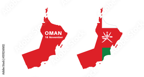 oman flag and map set. oman flag in official colors and proportions., map