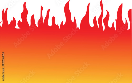 Fiery red and orange flames licking upwards isolated on white background