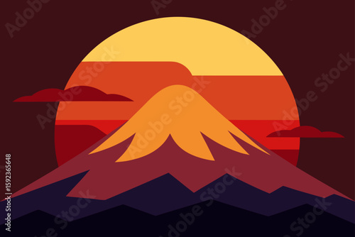 sunset behind volcanic peak