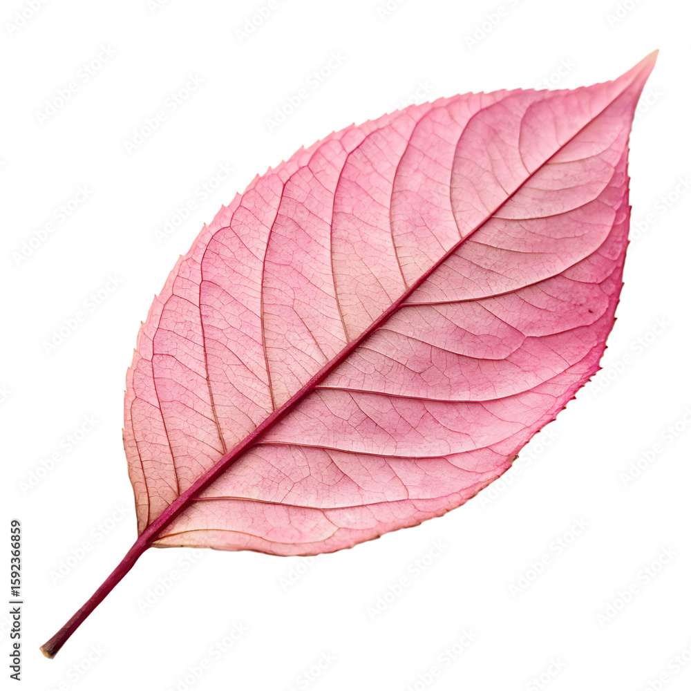 Obraz premium A close up detail of a beautiful pink leaf from a tropical plant isolated on a transparent background png