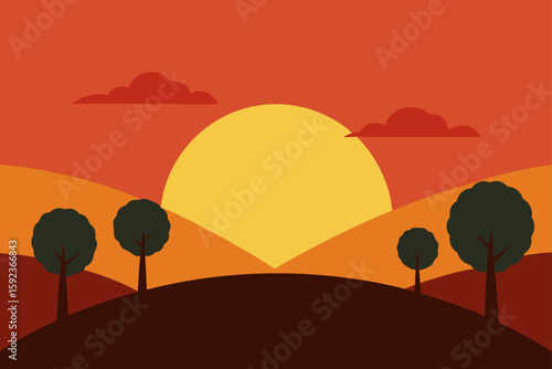 sunset over hilltop trees