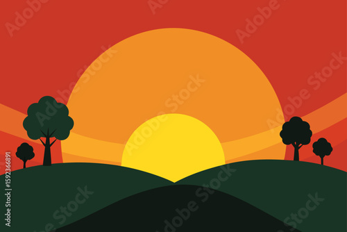 sunset over hilltop trees