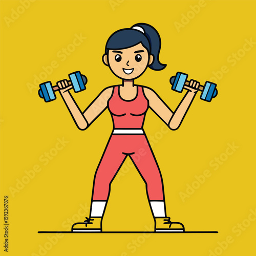 Smiling woman and man exercising with dumbbells in a gym, captured by a photographer
