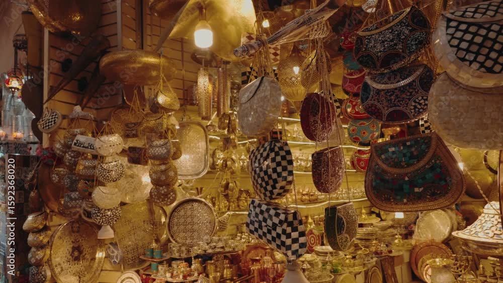 Souk Display This vibrant stall in a Moroccan souk displays an array of beautiful ...