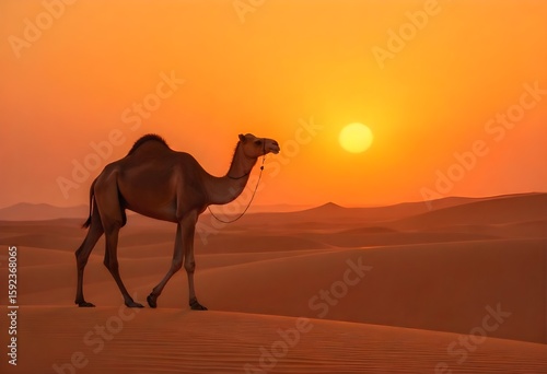 silhouette of a camel , sam sand dune ,thar desert rajastan