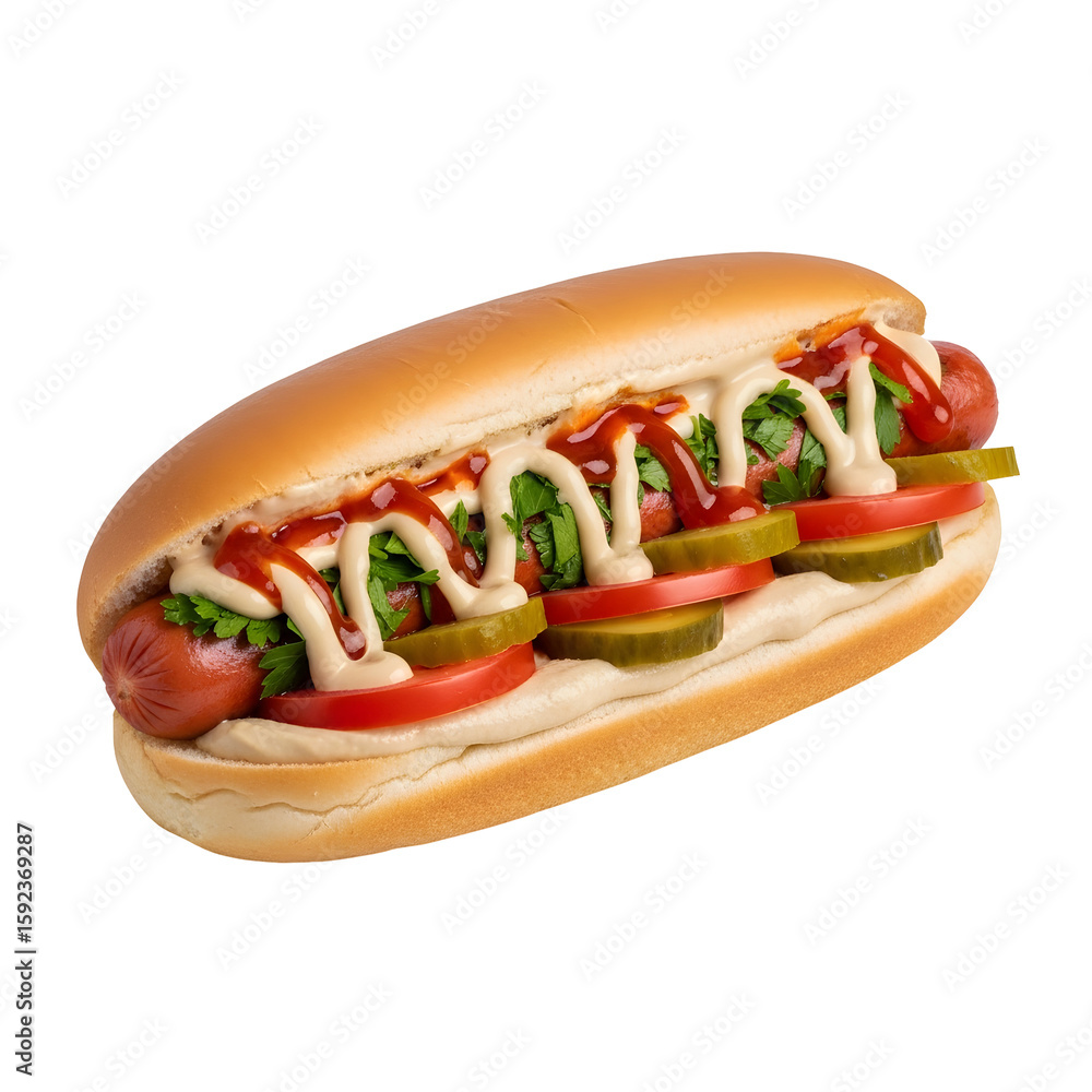 Delicious Hot Dog with Toppings and Sauces. Delicious Hot Dog with Toppings and Sauces.
