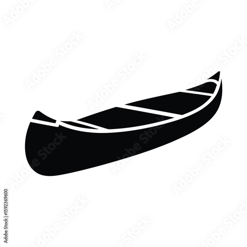 Simple black silhouette of a canoe on a white background