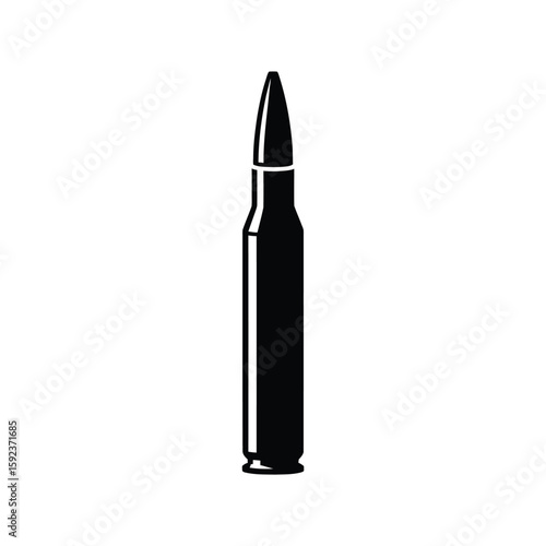 Black and white silhouette of a single rifle cartridge