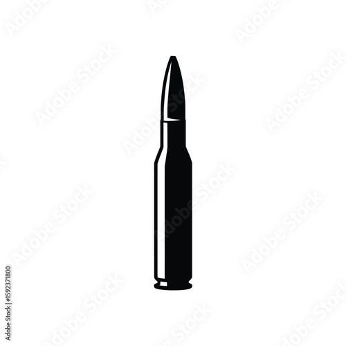 Black silhouette of a single bullet on a white background
