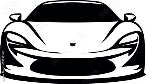 Sleek modern sports car front view silhouette isolated on white background