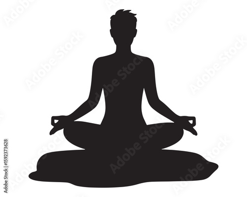 Black Silhouette of Person in Lotus Position Meditating