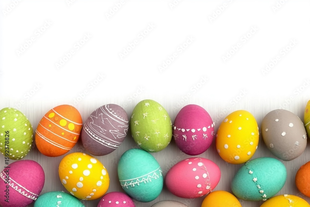 Fototapeta premium Colorful Easter egg top border against a white background