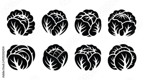 Collection of black and white cabbage icons