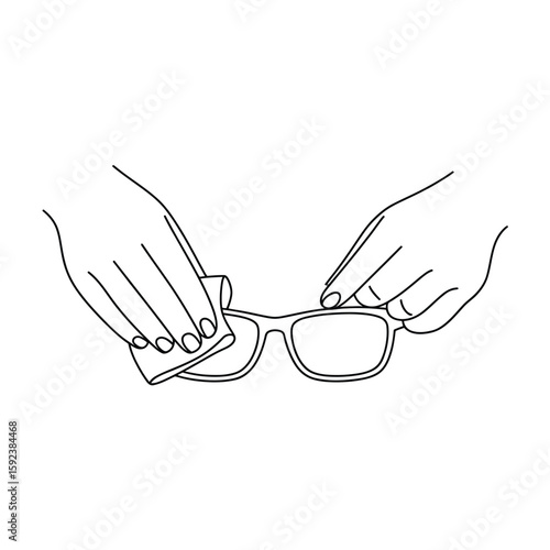 Hands cleaning eyeglasses with a cloth illustration